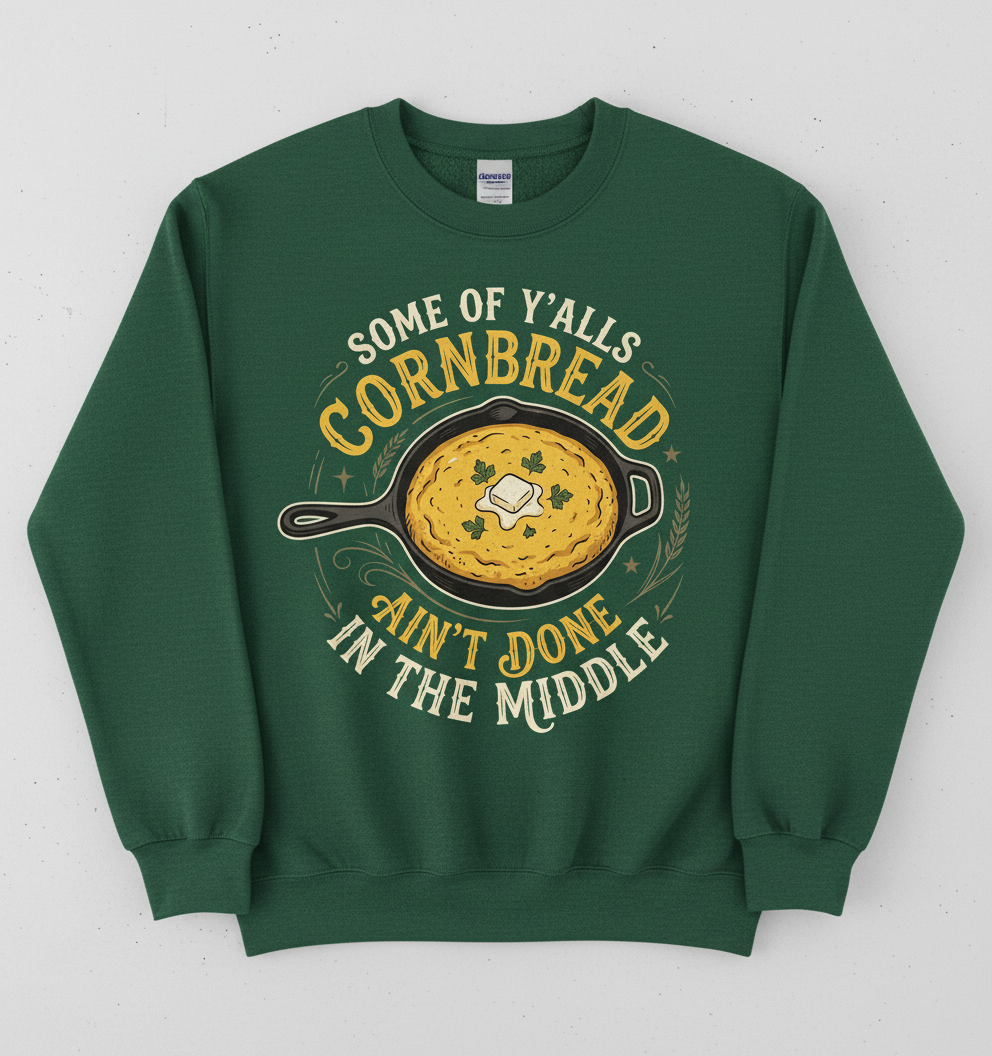 Funny Southern Saying Cornbread Ain't Done In The Middle Sweatshirt - Forest Green