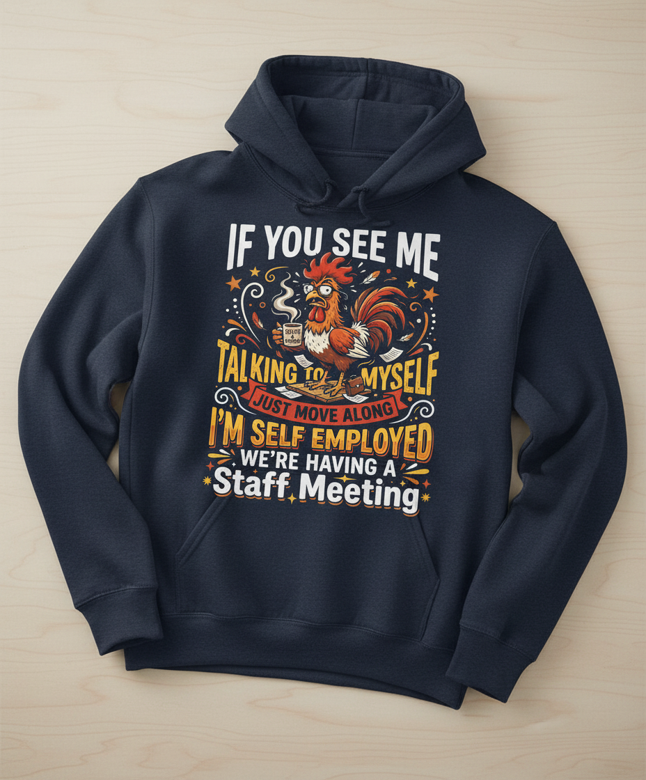 Funny Self-Employed Staff Meeting Rooster Design Hoodie - Navy