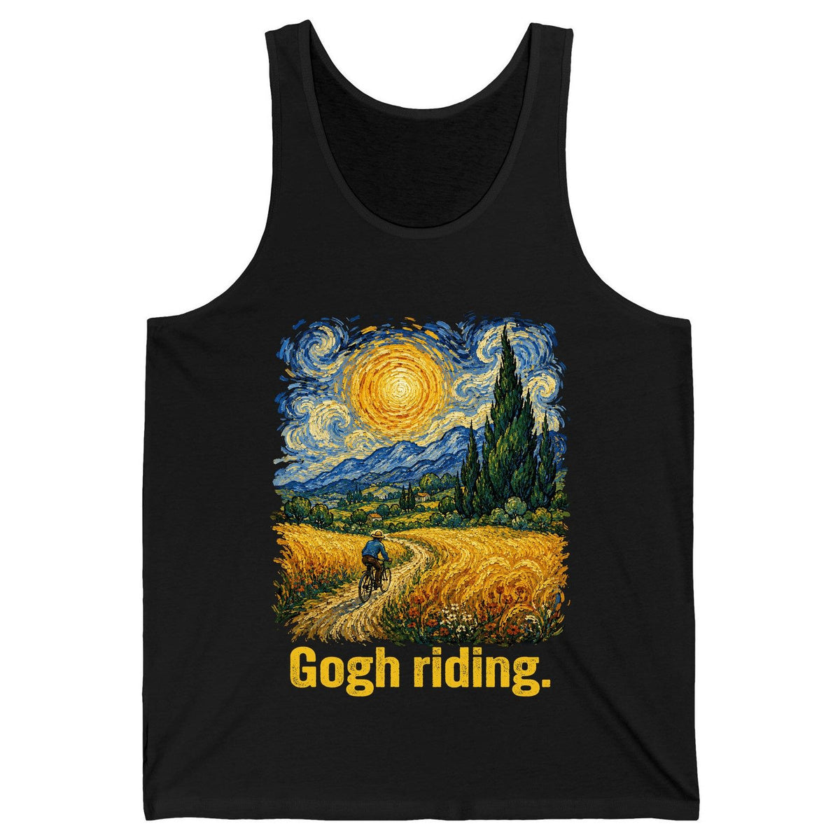 Gogh Riding art parody Tank Top Black product mockup