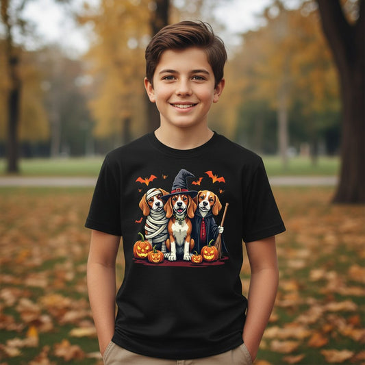 Halloween Beagles Costume beagles in Halloween costumes Youth T-Shirt Black lifestyle mockup