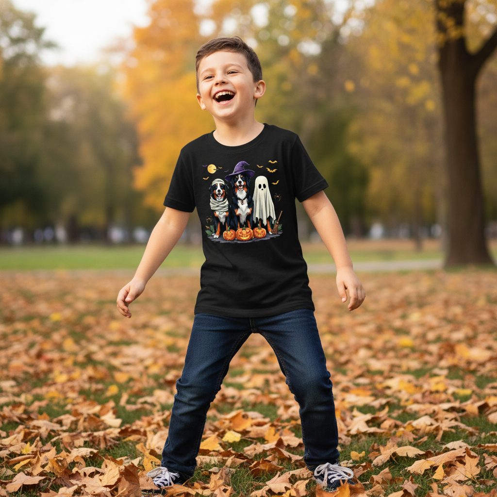 Halloween Bernese Mountain Dogs bernese mountain dog Youth T-Shirt Black lifestyle mockup