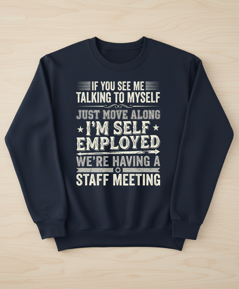 Self Employed Staff Meeting Funny Quote Sweatshirt - Navy
