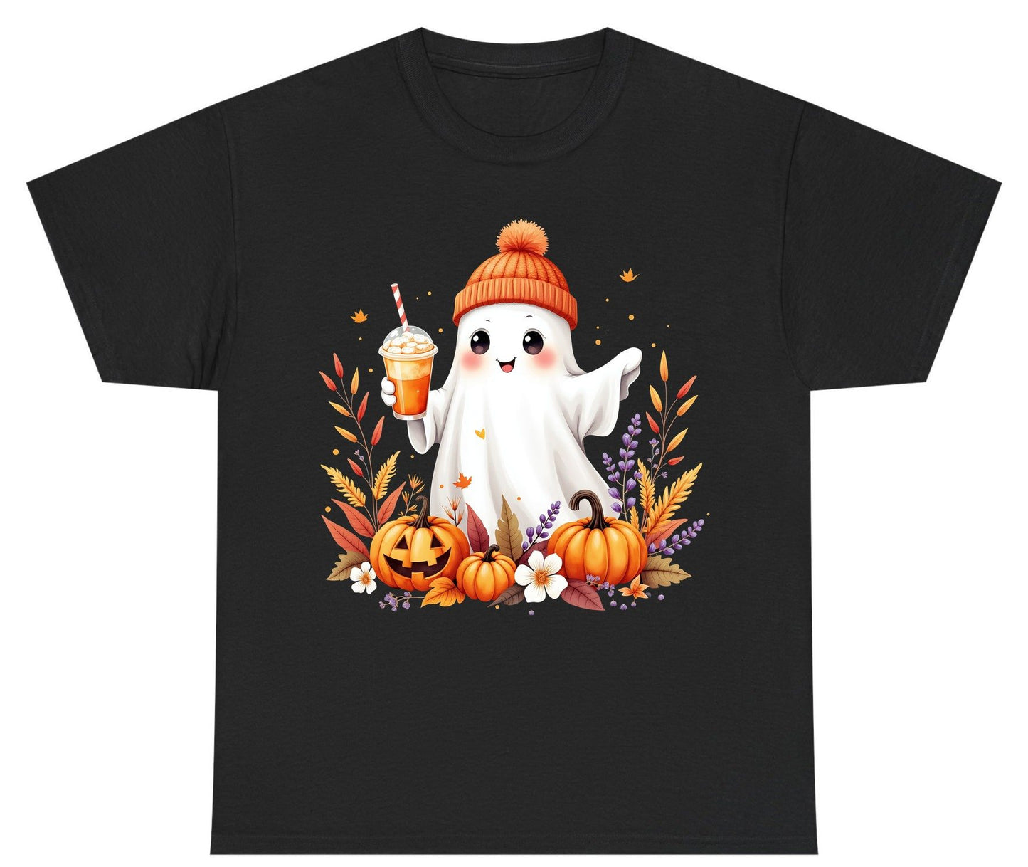 Cute Ghost Pumpkin Spice Latte cute Halloween ghost Youth T-Shirt Black product mockup