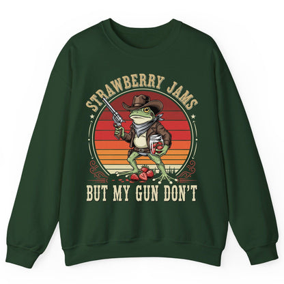 Strawberry Jams but My Gun Don't cowboy frog Sweatshirt Forest Green product mockup