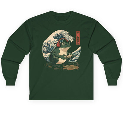 ゲームカエル gamer frog Long Sleeve Tee Forest Green product mockup