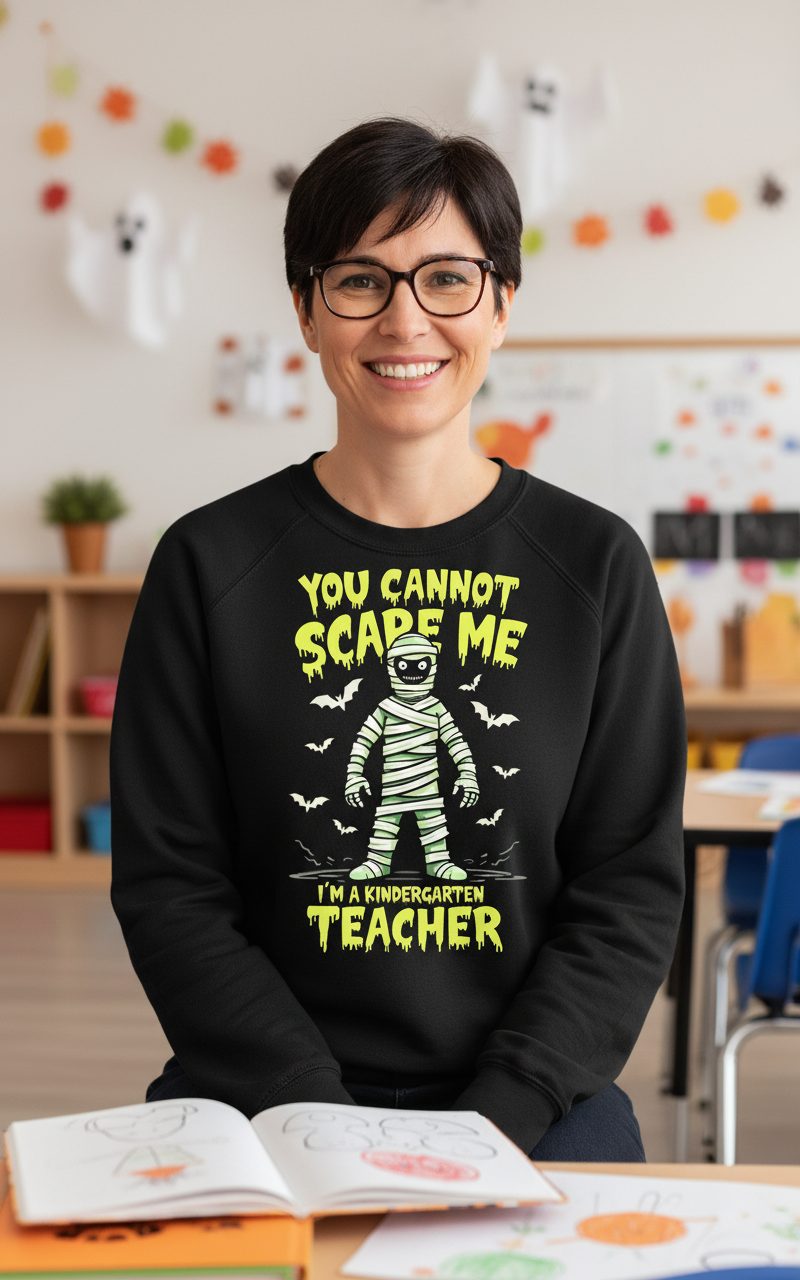 You Cannot Scare Me I'm a Kindergarten Teacher kindergarten teacher Sweatshirt Black lifestyle mockup