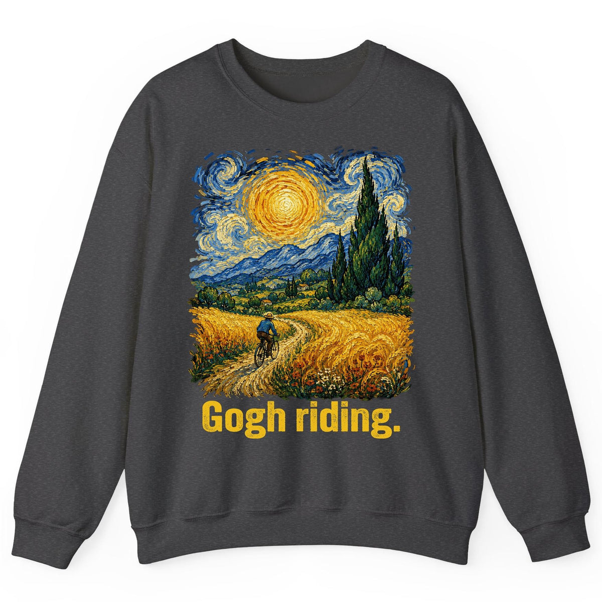 Gogh Riding art parody Sweatshirt Dark Heather product mockup