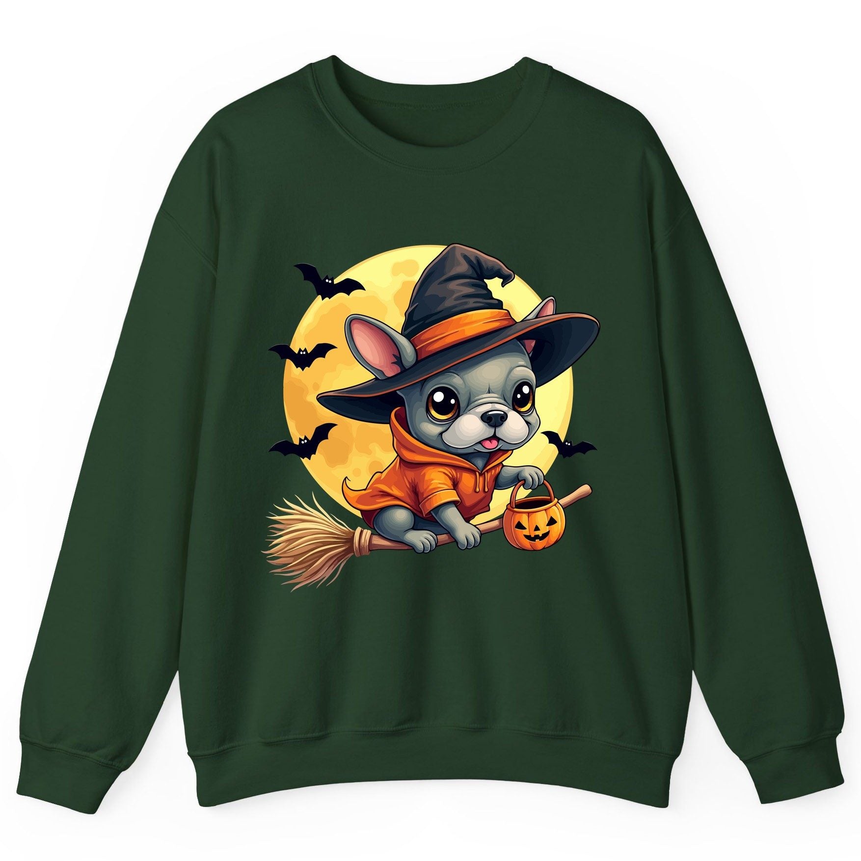 Cute Witch French Bulldog french bulldog Sweatshirt Forest Green product mockup