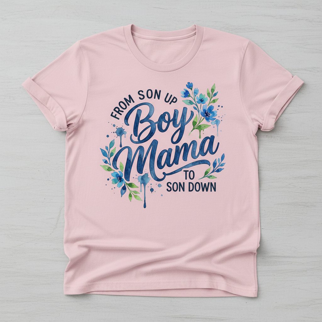From Son Up Boy Mama to Son Down Moms T-Shirt - product mockup - Light Pink