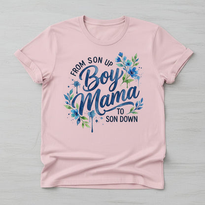 From Son Up Boy Mama to Son Down Moms T-Shirt - product mockup - Light Pink
