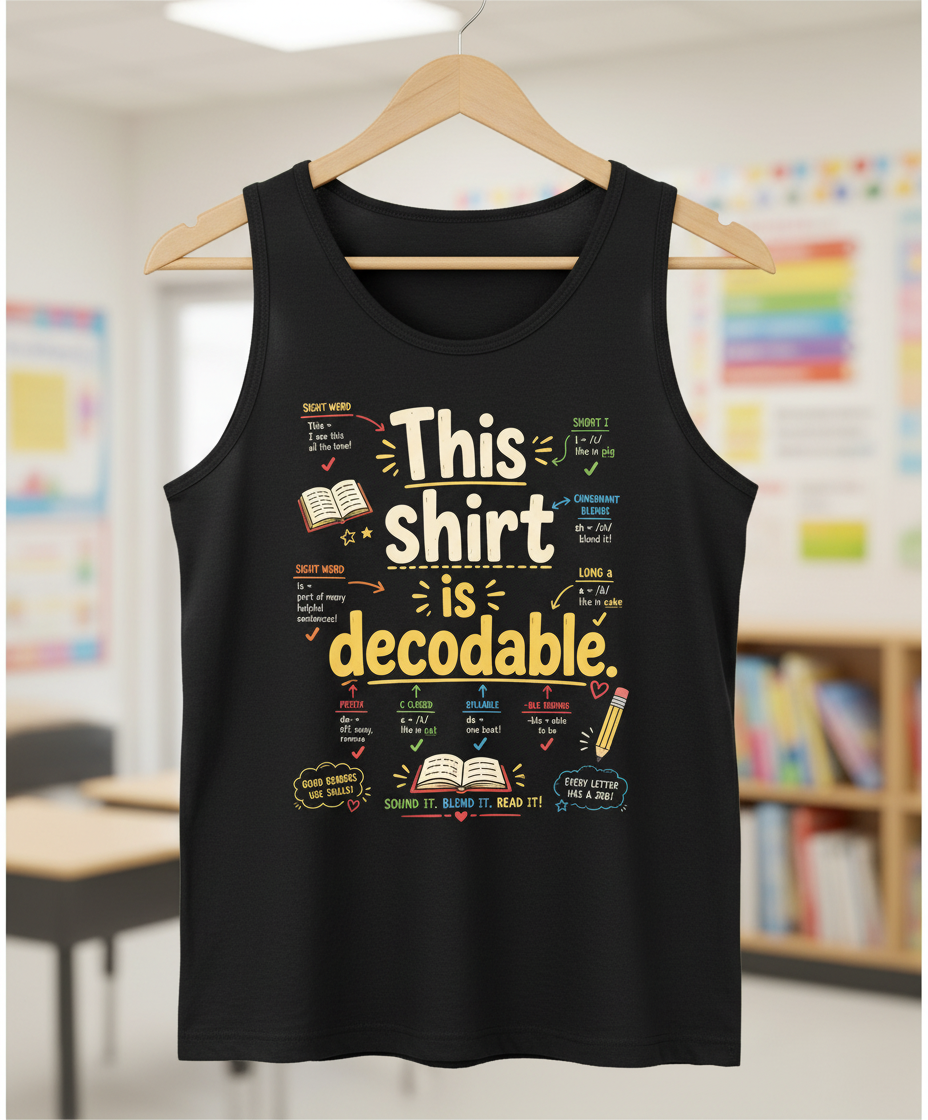 This Shirt Is Decodable Phonics Teacher Tank Top - Black