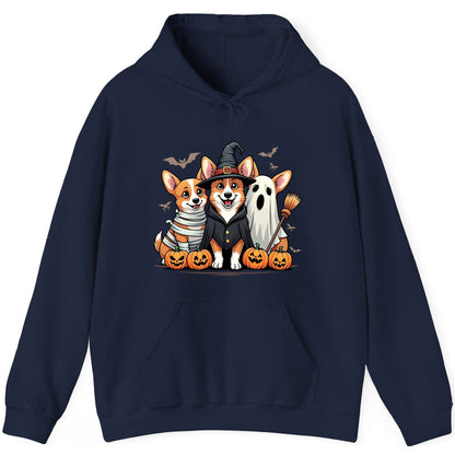 Halloween Corgi Trio Halloween corgis Hoodie Navy product mockup