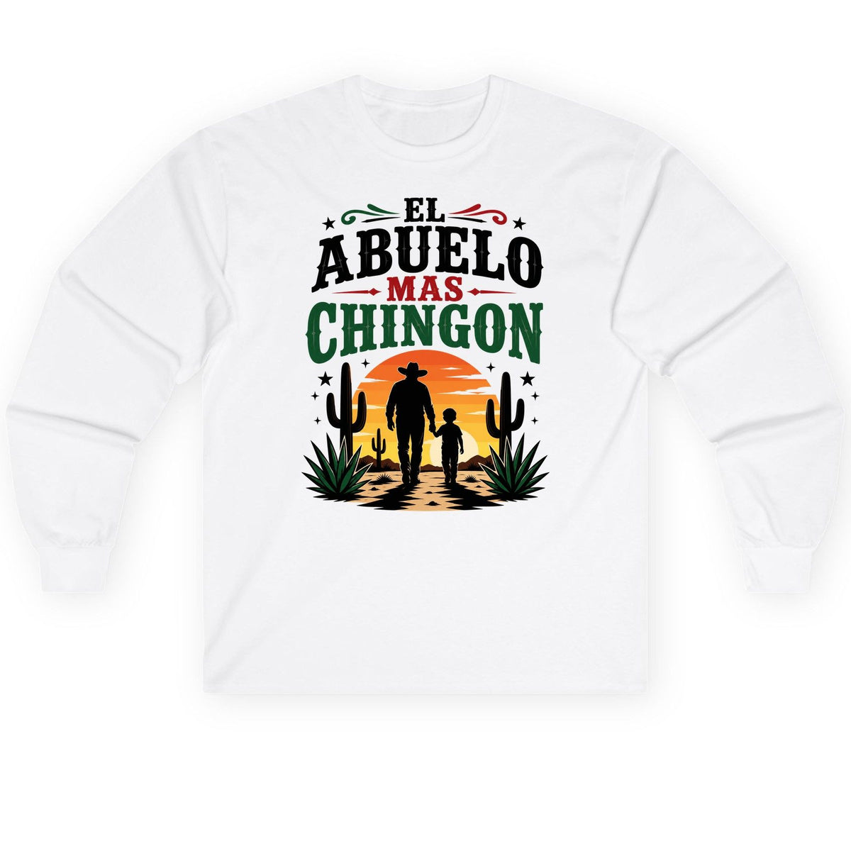 El Abuelo Mas Chingon grandfather and grandson Long Sleeve Tee White product mockup