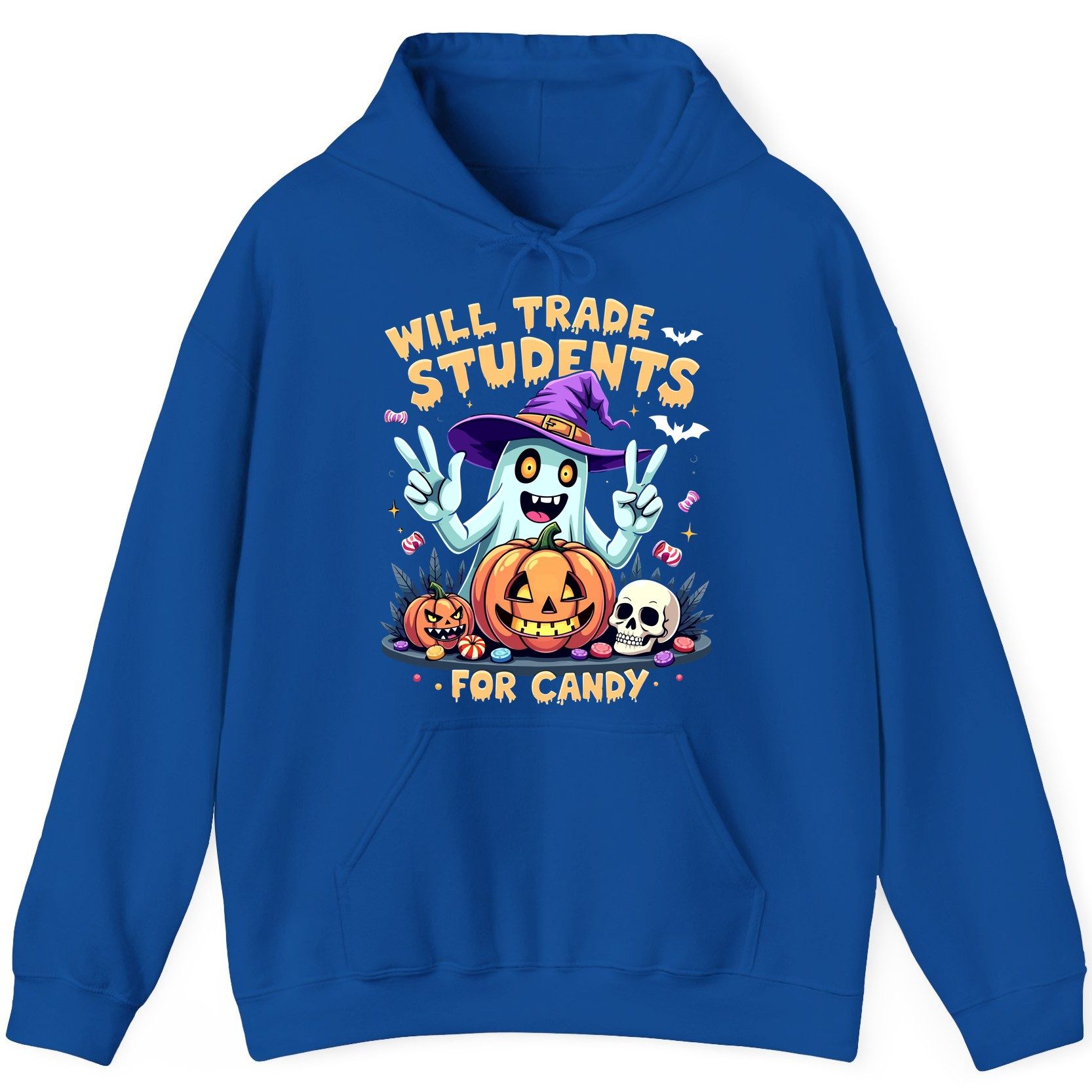 Will Trade Students for Candy teacher humor Hoodie Royal product mockup
