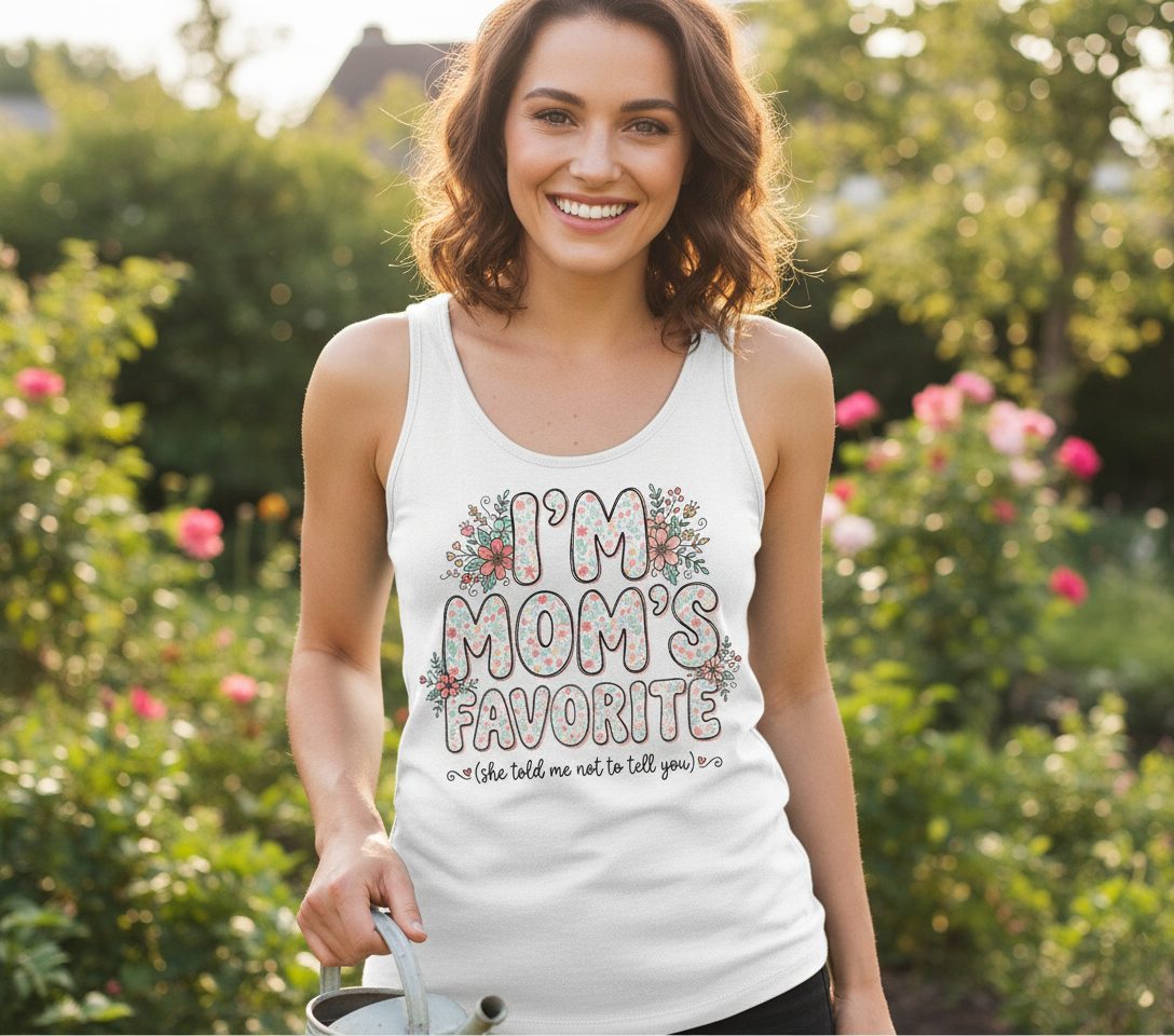 I'm Mom's Favorite (She Told Me Not to Tell You) sibling rivalry humor Tank Top White lifestyle mockup