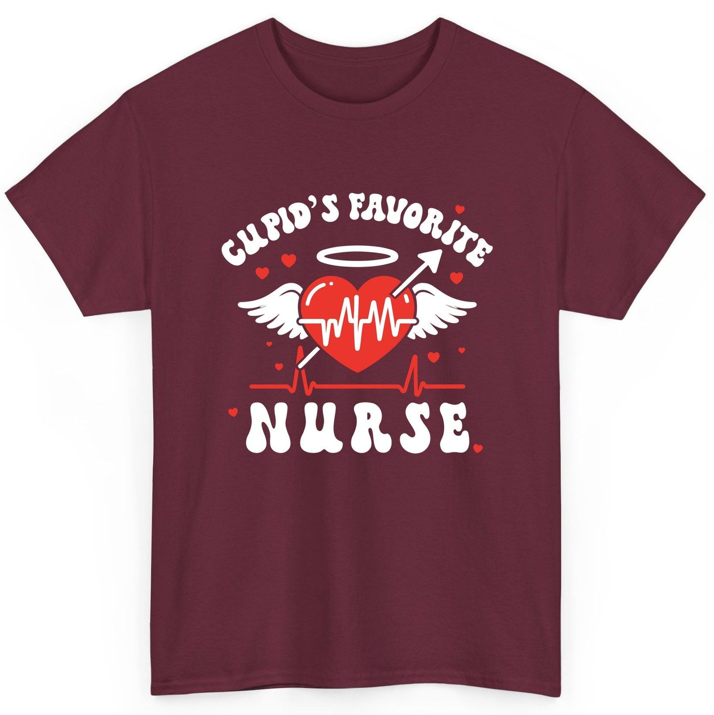 Cupid's Favorite Nurse nursing T-Shirt Maroon product mockup