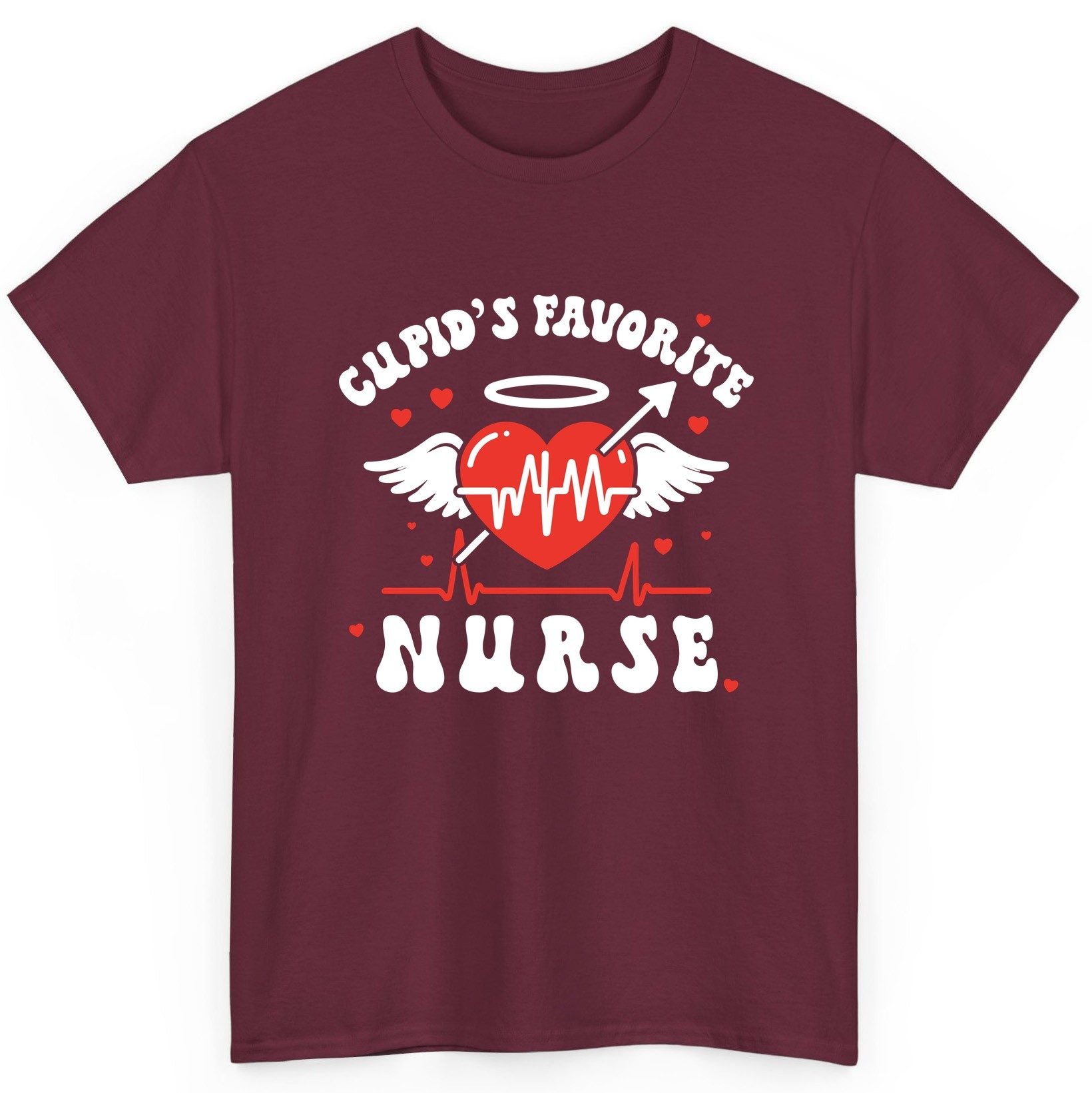 Cupid's Favorite Nurse nursing T-Shirt Maroon product mockup
