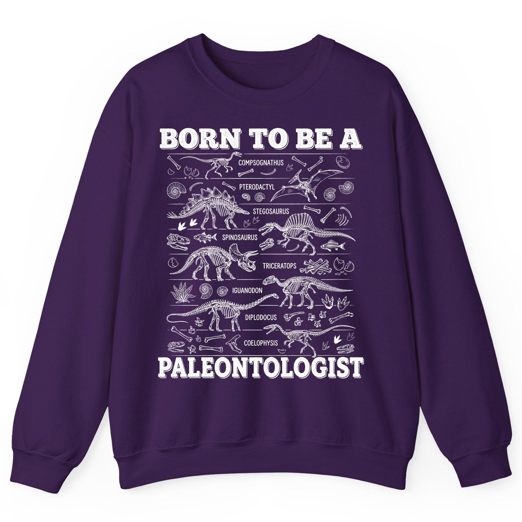 Born to Be a Paleontologist dinosaur skeletons Sweatshirt Purple product mockup