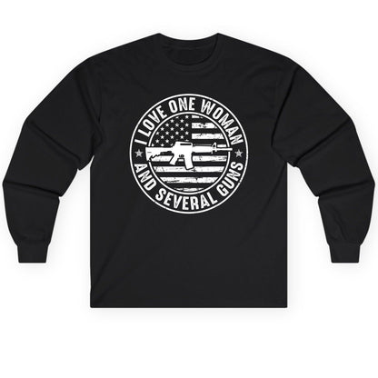 I LOVE ONE WOMAN AND Several GUNS Funny Gun Owners Long Sleeve Tee - product mockup - Black
