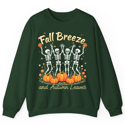 Fall Breeze and Autumn Leaves dancing skeletons Sweatshirt Forest Green product mockup