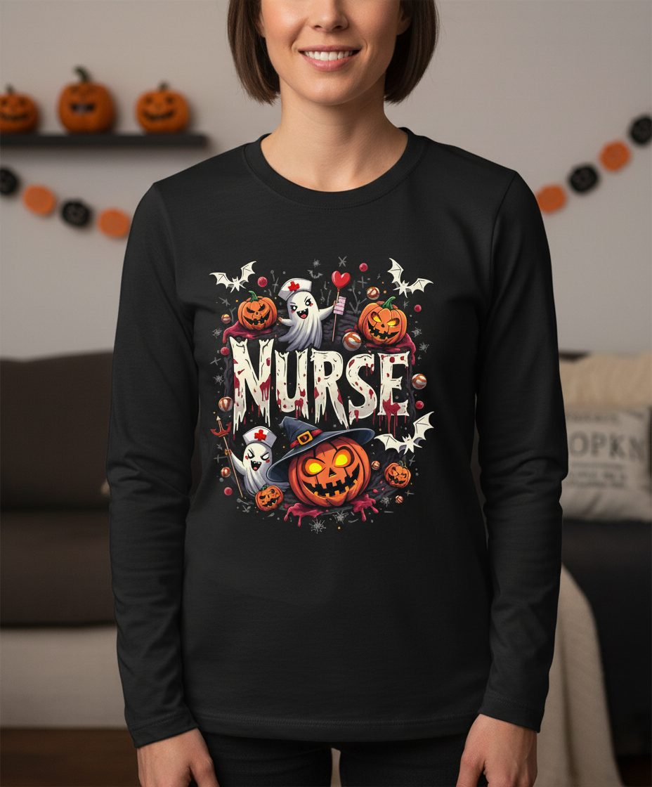 Nurse Halloween nurse Long Sleeve Tee Black lifestyle mockup