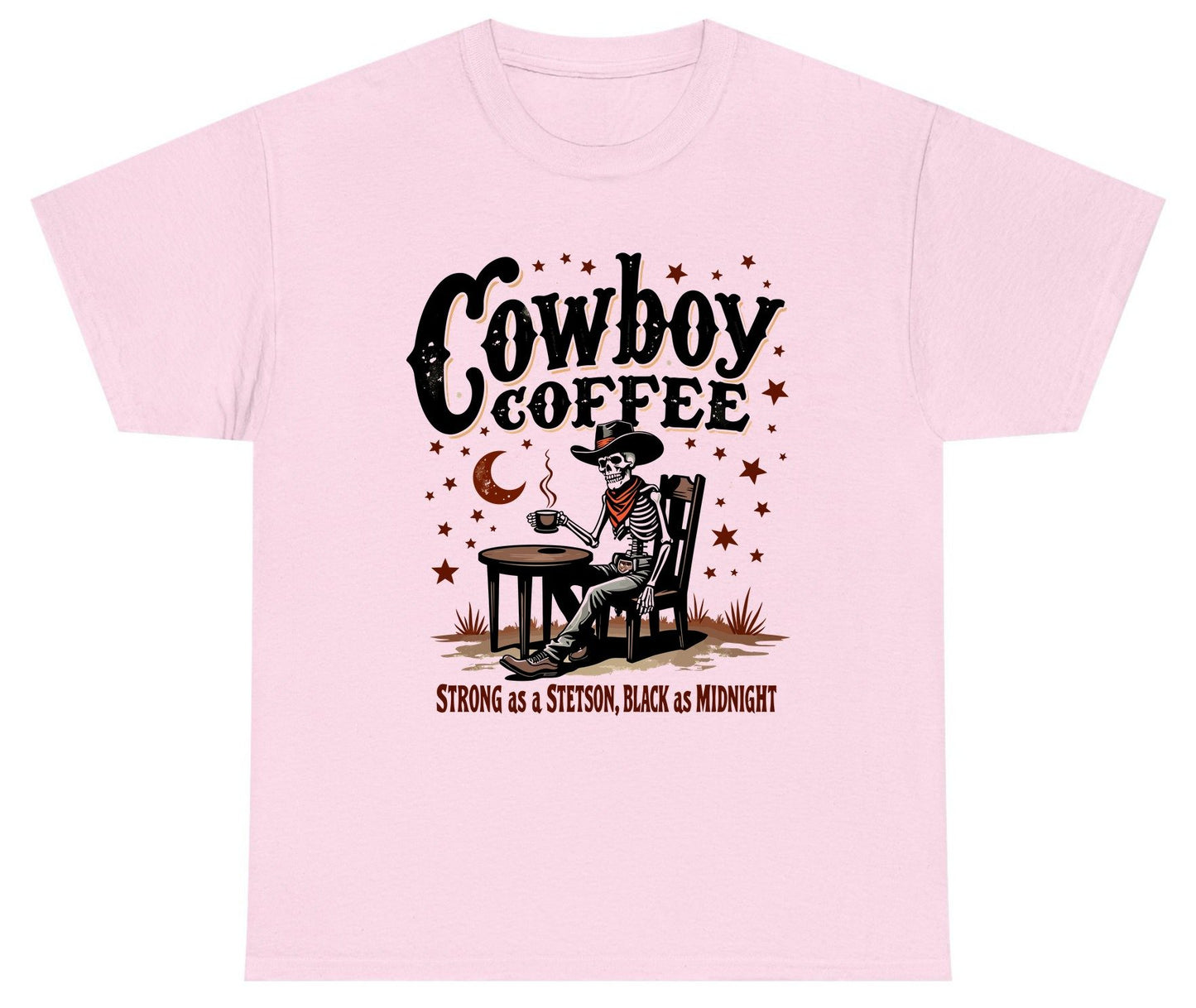 Cowboy Coffee Strong as a Stetson, Black as Midnight cowboy skeleton Youth T-Shirt Light Pink product mockup