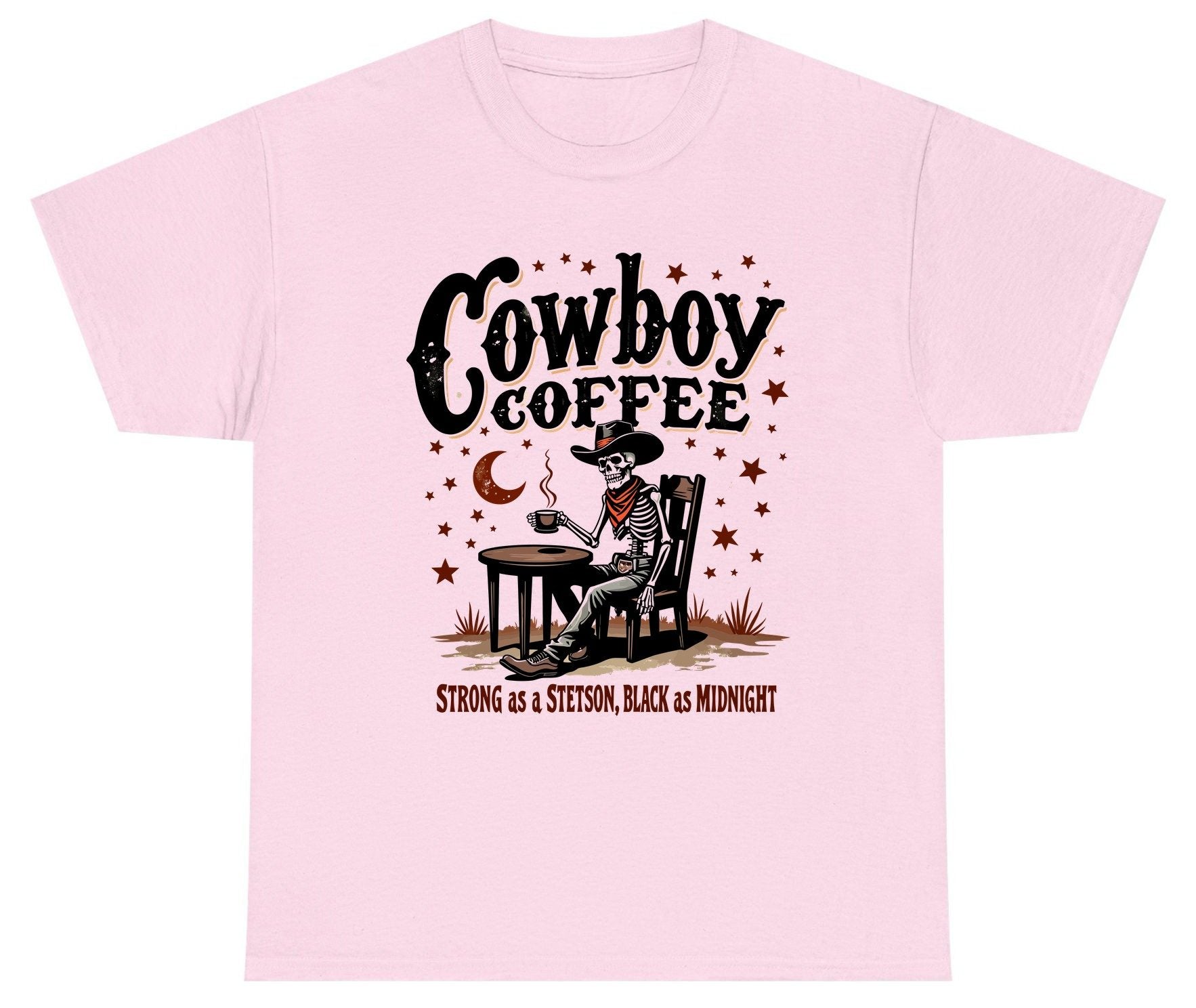 Cowboy Coffee Strong as a Stetson, Black as Midnight cowboy skeleton Youth T-Shirt Light Pink product mockup
