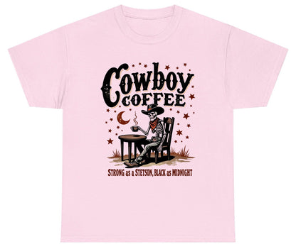 Cowboy Coffee Strong as a Stetson, Black as Midnight cowboy skeleton Youth T-Shirt Light Pink product mockup