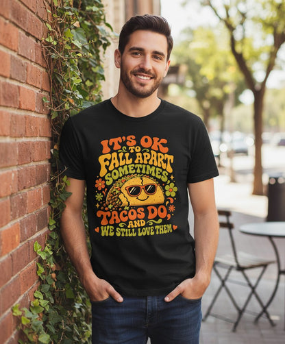 TACOS DO AND WE STILL LOVE THEM T-Shirt - lifestyle model mockup - Black