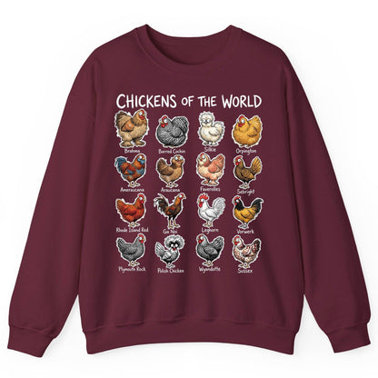 Chickens of the World chicken breeds Sweatshirt Maroon product mockup