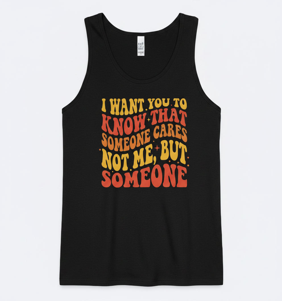 Sarcastic Retro 'Someone Cares' Quote Tank Top - Black