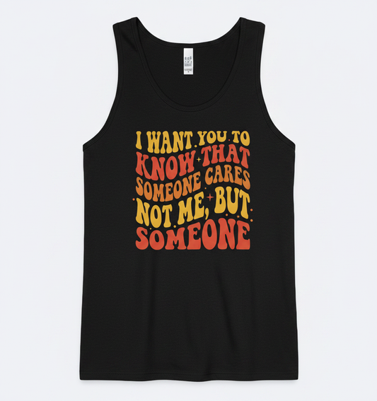 Sarcastic Retro 'Someone Cares' Quote Tank Top - Black