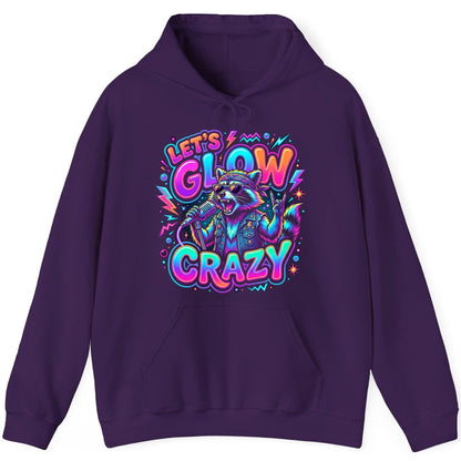 Let's Glow Crazy Funny Rockstar Raccoon Hoodie - product mockup - Purple