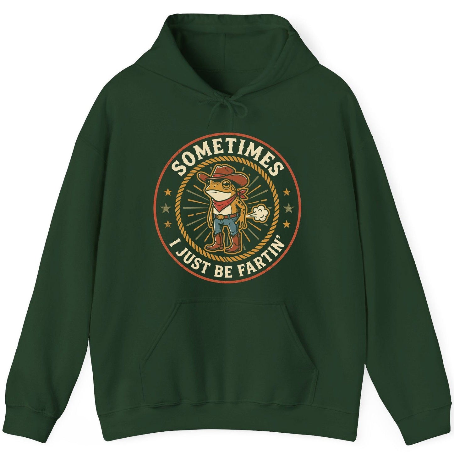 Sometimes I Just Be Fartin' cowboy frog Hoodie Forest Green product mockup