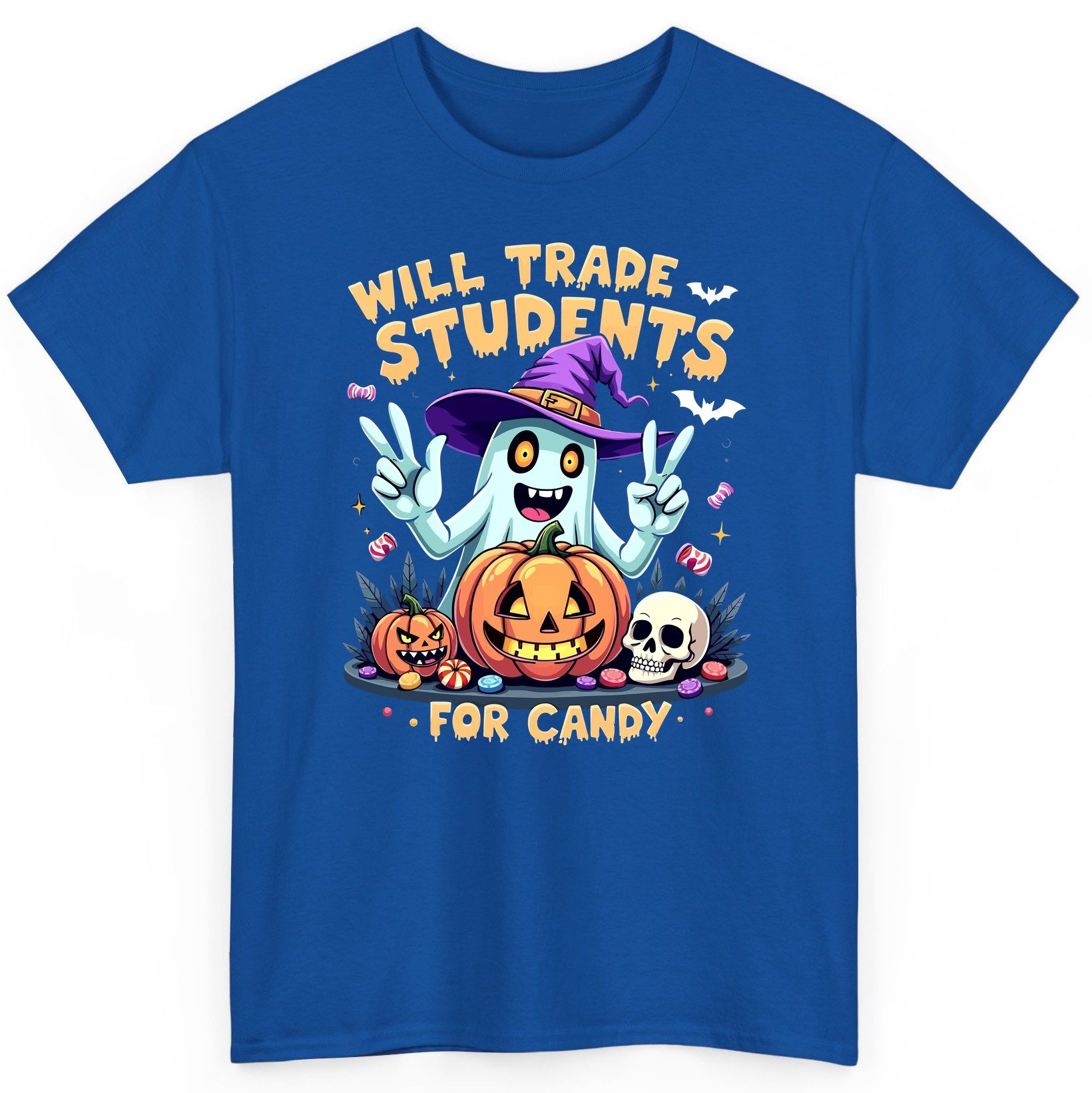 Will Trade Students for Candy teacher humor T-Shirt Royal product mockup