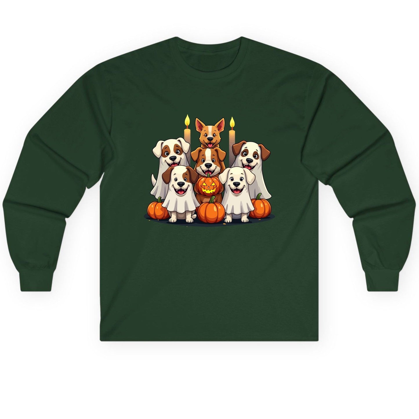 Cute Ghost Dogs Halloween Halloween dogs Long Sleeve Tee Forest Green product mockup