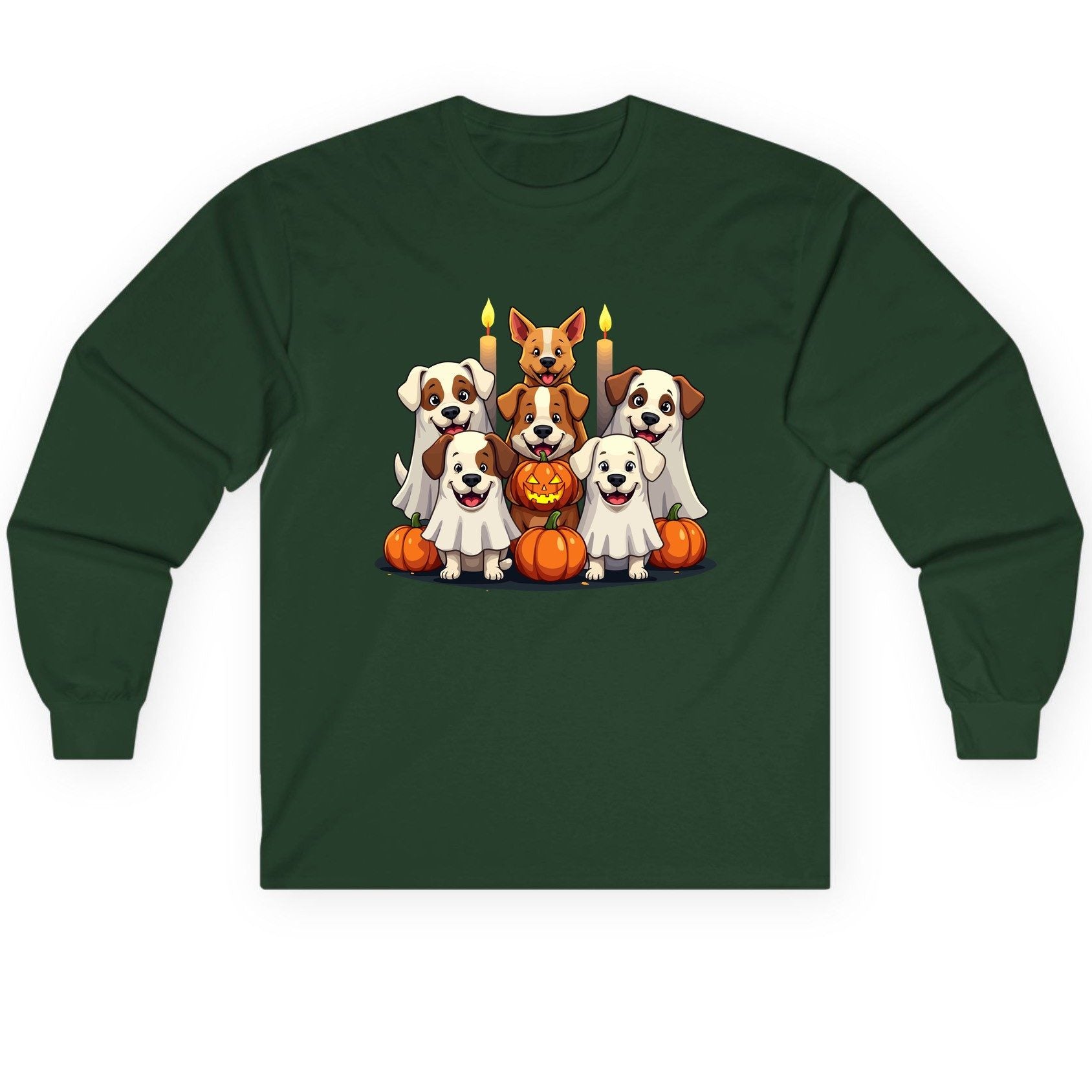 Cute Ghost Dogs Halloween Halloween dogs Long Sleeve Tee Forest Green product mockup