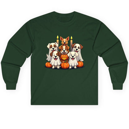 Cute Ghost Dogs Halloween Halloween dogs Long Sleeve Tee Forest Green product mockup