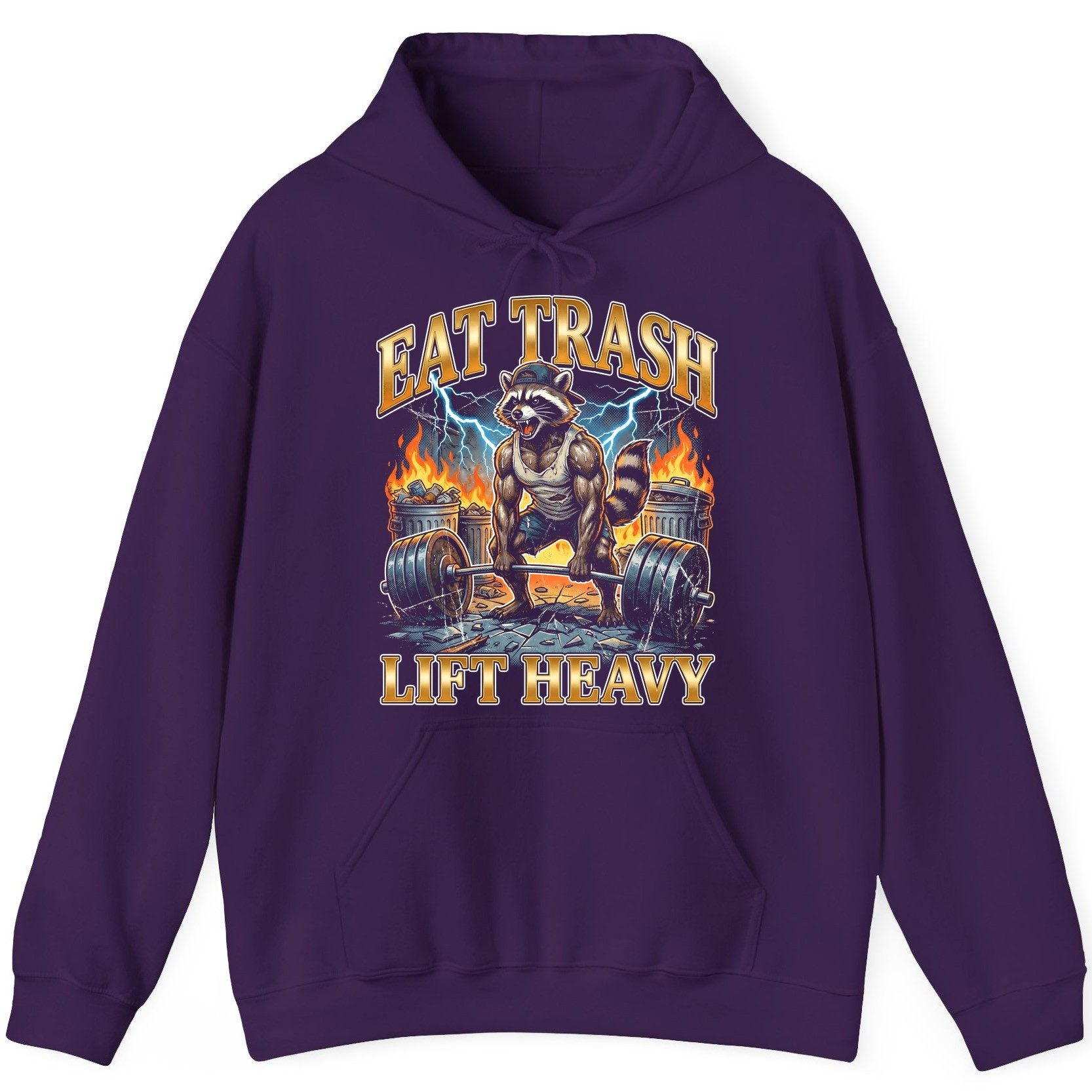 Eat Trash Lift Heavy raccoon Hoodie Purple product mockup