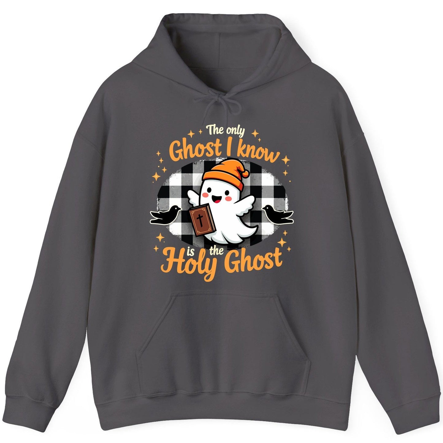 The Only Ghost I Know Is the Holy Ghost christian Halloween Hoodie Charcoal product mockup