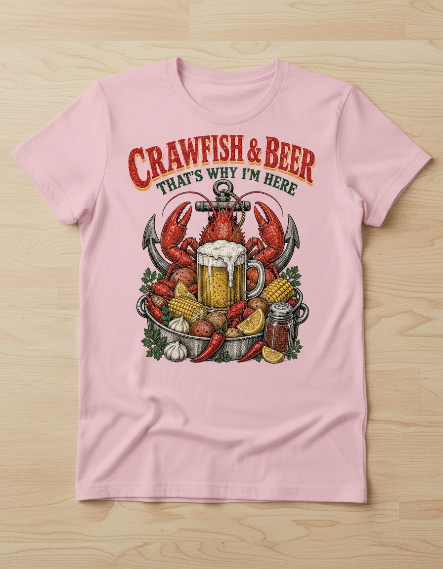 Crawfish & Beer That's Why I'm Here Retro Boil T-Shirt - product mockup - Light Pink