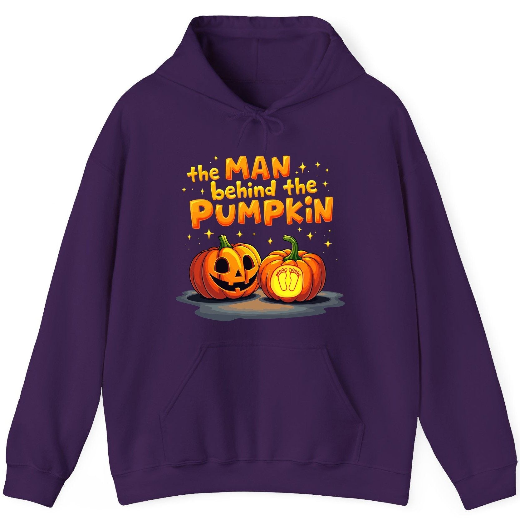 The Man Behind the Pumpkin Halloween pregnancy announcement Hoodie Purple product mockup