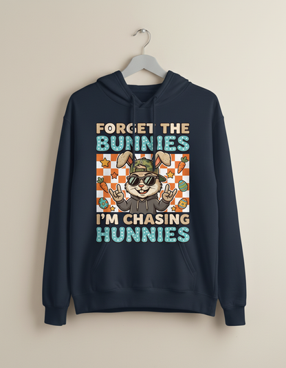 Funny Cool Easter Bunny Chasing Hunnies Design Hoodie - Navy