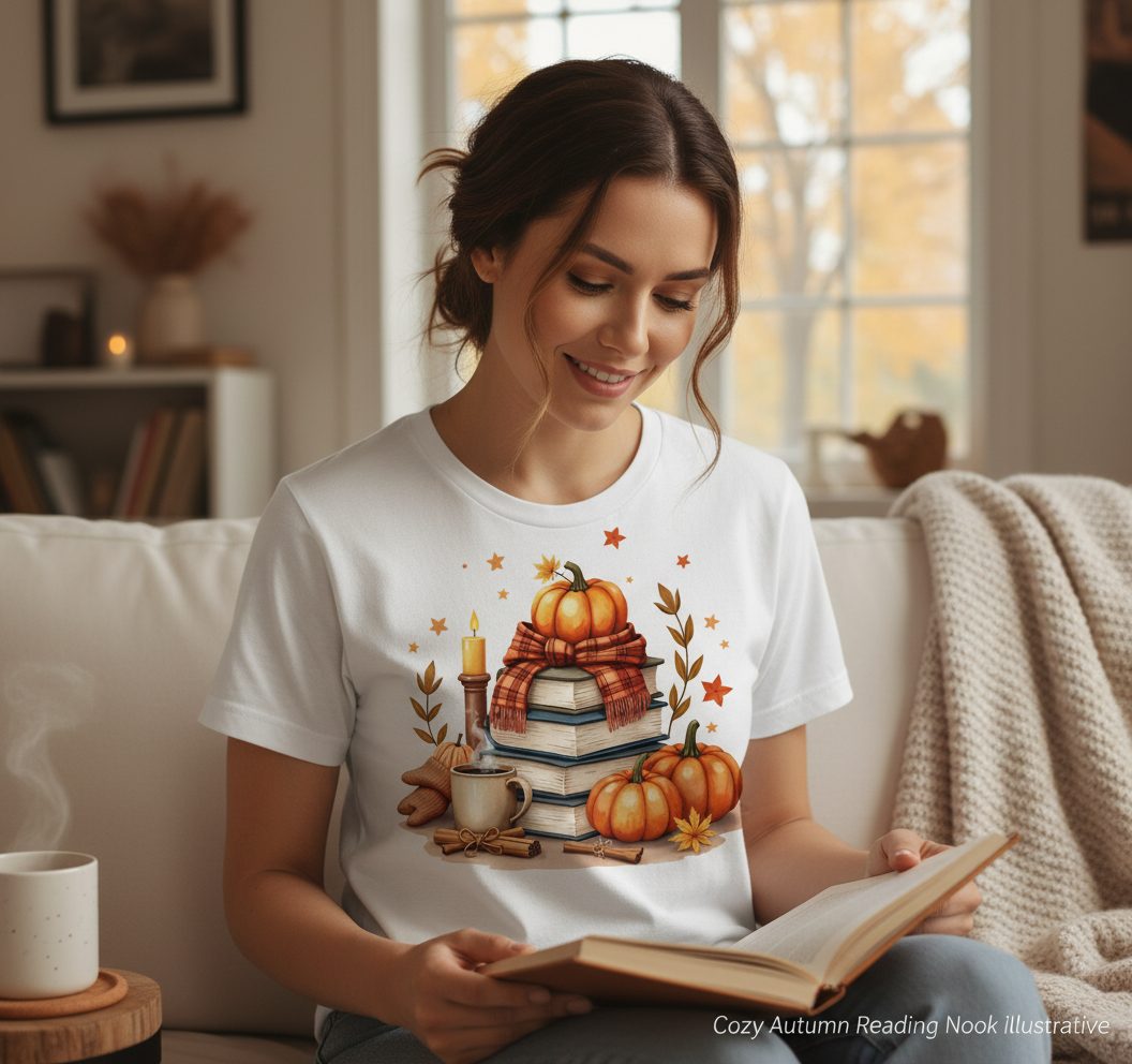 Cozy Autumn Reading Nook cozy autumn reading T-Shirt White lifestyle mockup