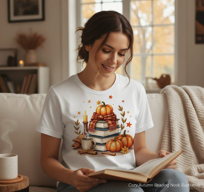 Cozy Autumn Reading Nook cozy autumn reading T-Shirt White lifestyle mockup