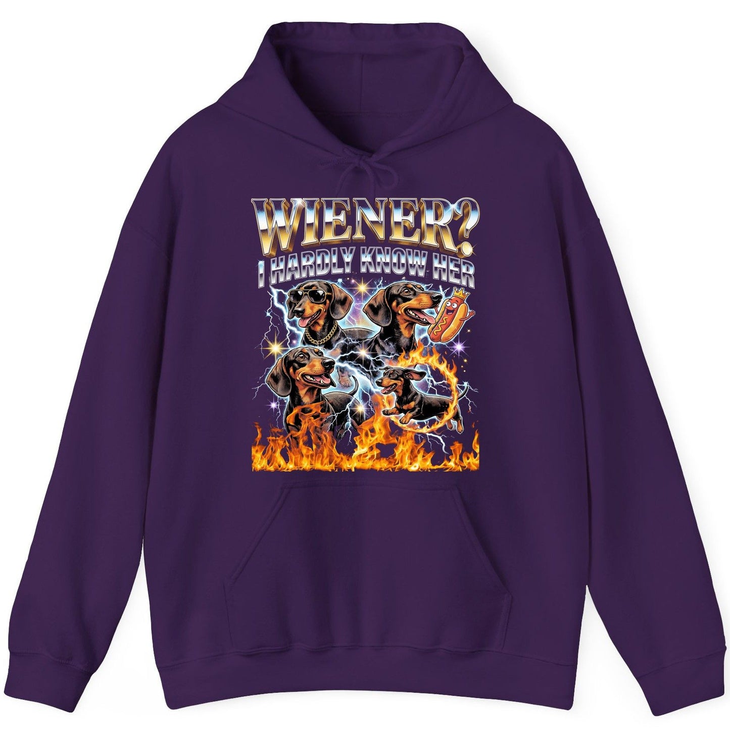 Wiener I Hardly Know Her dachshund Hoodie Purple product mockup
