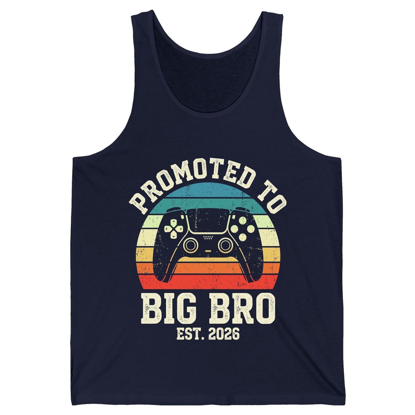 Promoted TO BIG BRO EST 2026 Retro Gaming Tank Top - product mockup - Navy
