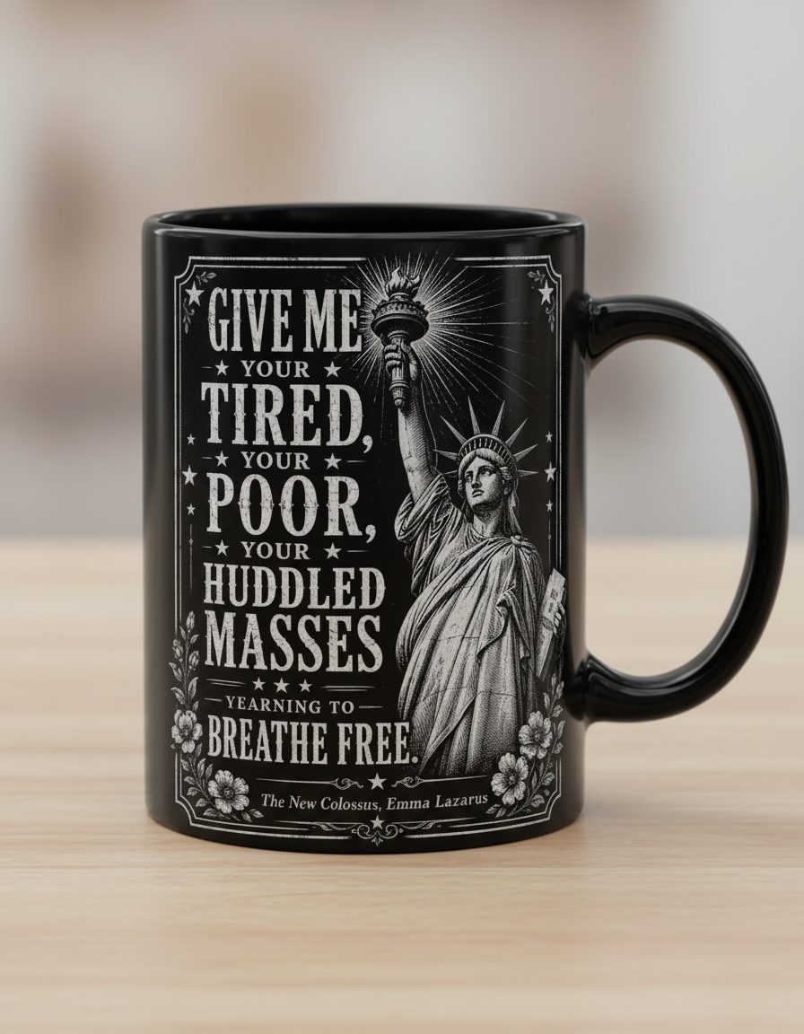 Give Me Your Tired Statue of Liberty Vintage Patriots Black Mug - product mockup - Black