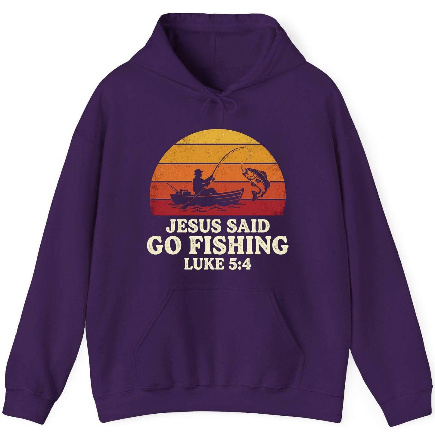 JESUS SAID GO Fishing LUKE 5 4 Retro Christian Hoodie - product mockup - Purple