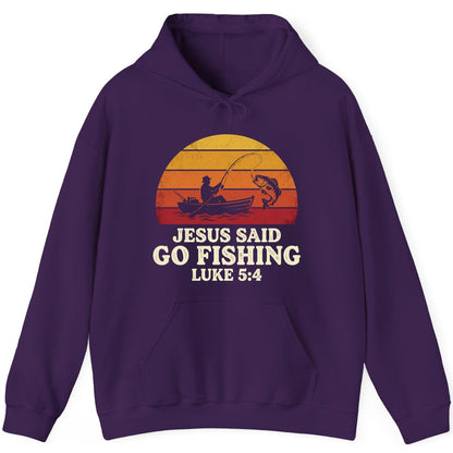 JESUS SAID GO Fishing LUKE 5 4 Retro Christian Hoodie - product mockup - Purple
